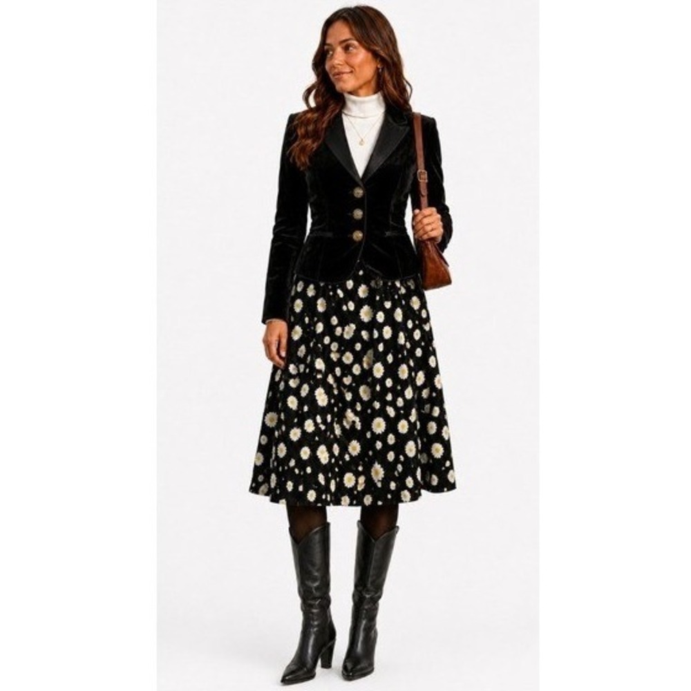 Belle Pogue Navy Blue & Daisy Skirt Size Medium Like‎ New